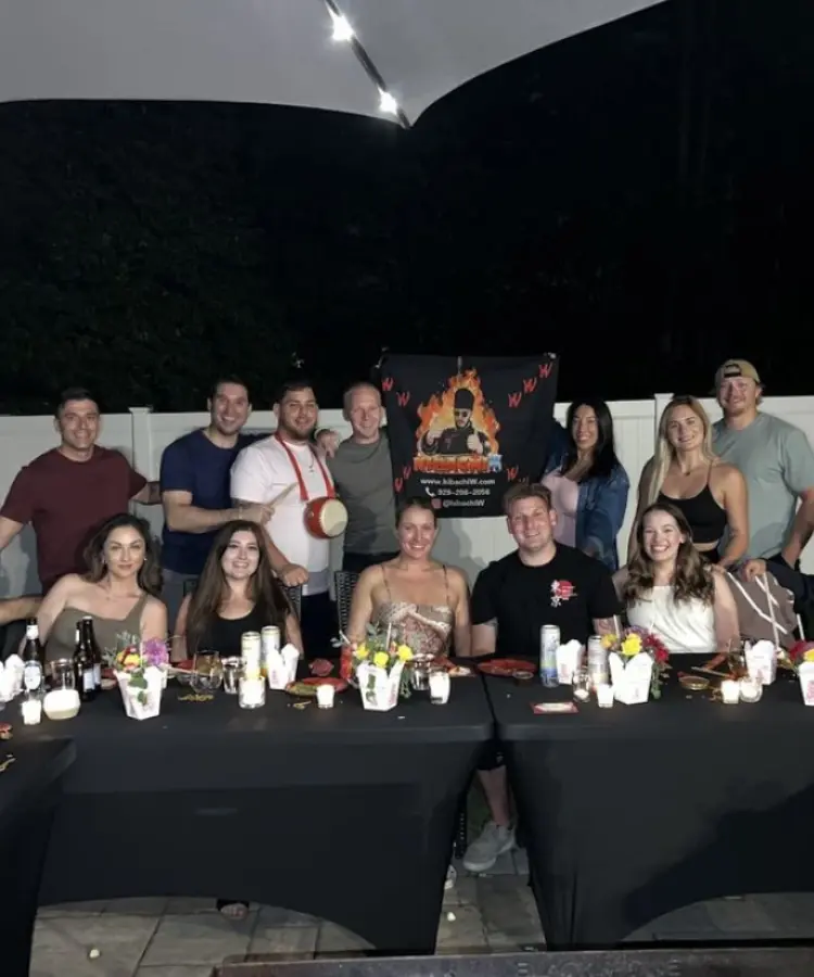 Evening hibachi at home dinner with a private chef in a backyard in Connecticut