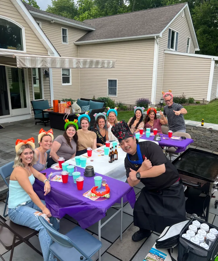 Hibachi at home in Hilton Head Island – friends enjoying a backyard hibachi dinner