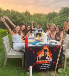 Private hibachi chef outdoor dinner setup in New Hampshire