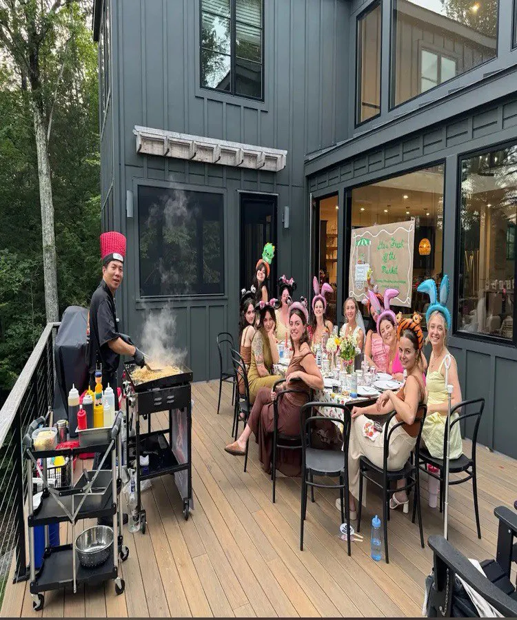 At-home hibachi chef dinner on an outdoor terrace at a vacation rental in North New Jersey  
