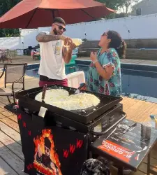hibachi at home airbnb rhode island – chef fire show by the poolside