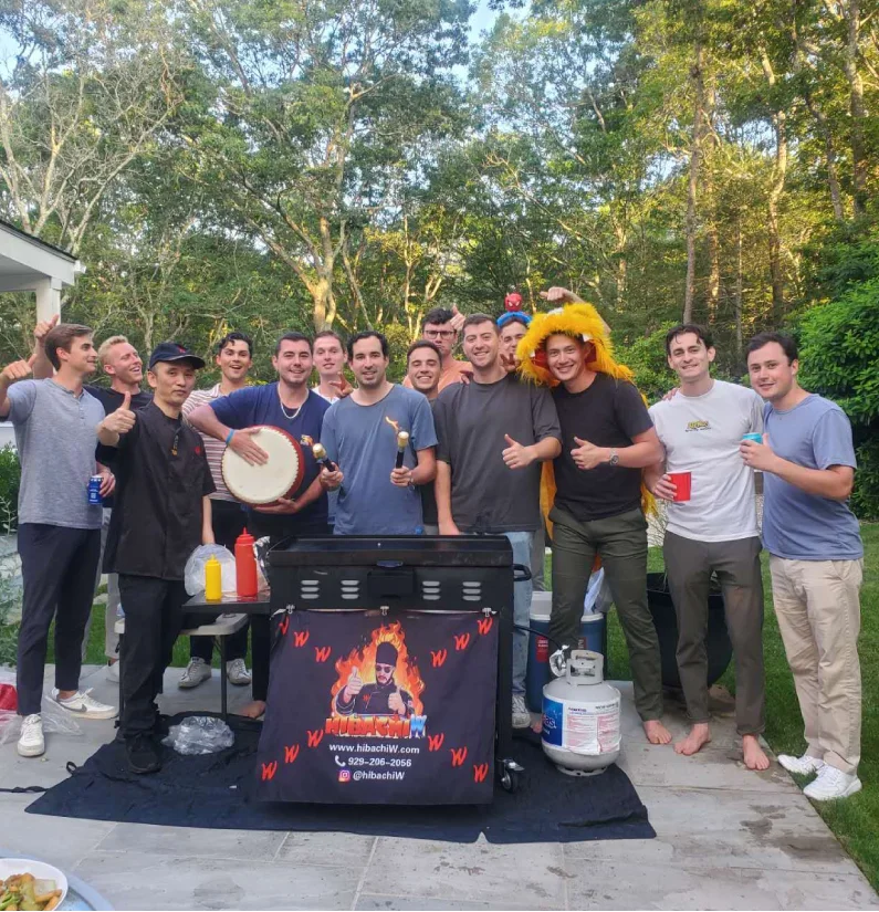 Backyard hibachi party at home with friends and family